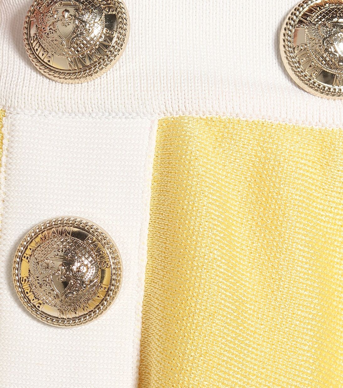 Трикотажные шорты с высокой талией Balmain, Jaune/Blanc — фото 4