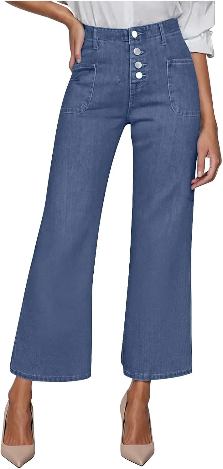 

NATHGAM укороченные джинсы для женщин с эффектом контроля живота, широкие клеш