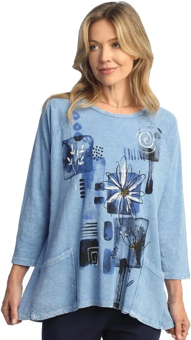 

Jess & Jane Lily топ из хлопка с накладными карманами, минеральная мойка, цвет Conflower Blue