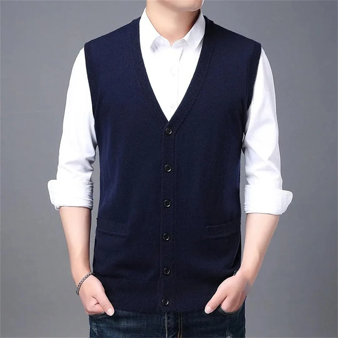 Мужской жилет из 100% кашемира, теплый, с V-образным вырезом, в стиле smart casual, без рукавов Generic, Coffee — фото 2