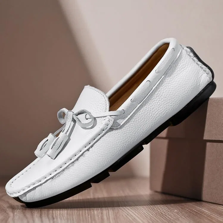 Лоферы мужские с кисточками, White, Square Toe, Driving Boat Shoes, Anti-Slip SayfuR — фото 4