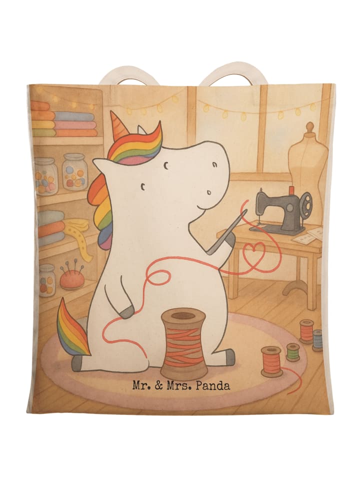 

Mr. & Mrs. Panda Сумка для покупок с изображением единорога-швеи, без надписи, белого цвета