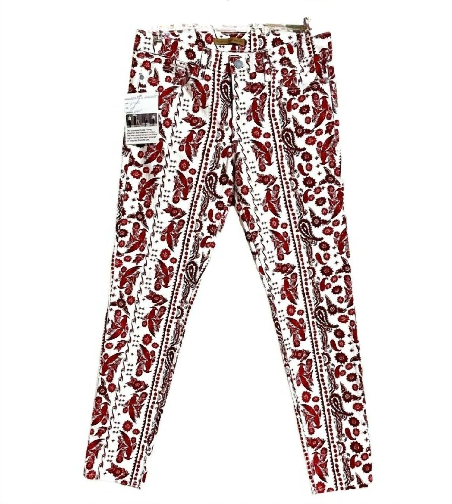 

Женские узкие джинсы Bleecker Bird Print в красном и белом цветах Rebecca Minkoff