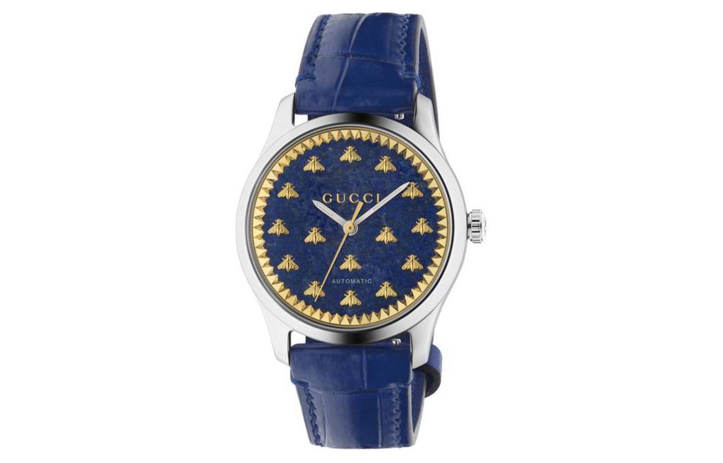 

GUCCI Часы G Timeless Collection с автоматическим механизмом, кожаным ремешком из крокодила, синим циферблатом 38 мм