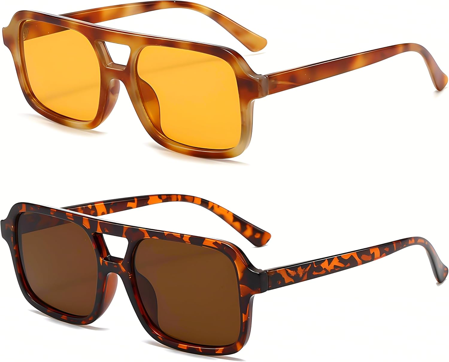 

Солнцезащитные очки-авиаторы в стиле ретро, ​​квадратные, для женщин и мужчин, винтажные, модные, прямоугольные, в стиле 70-х Kursan, 2 Pack (Tortoise/Orange + Tortoise/Brown)