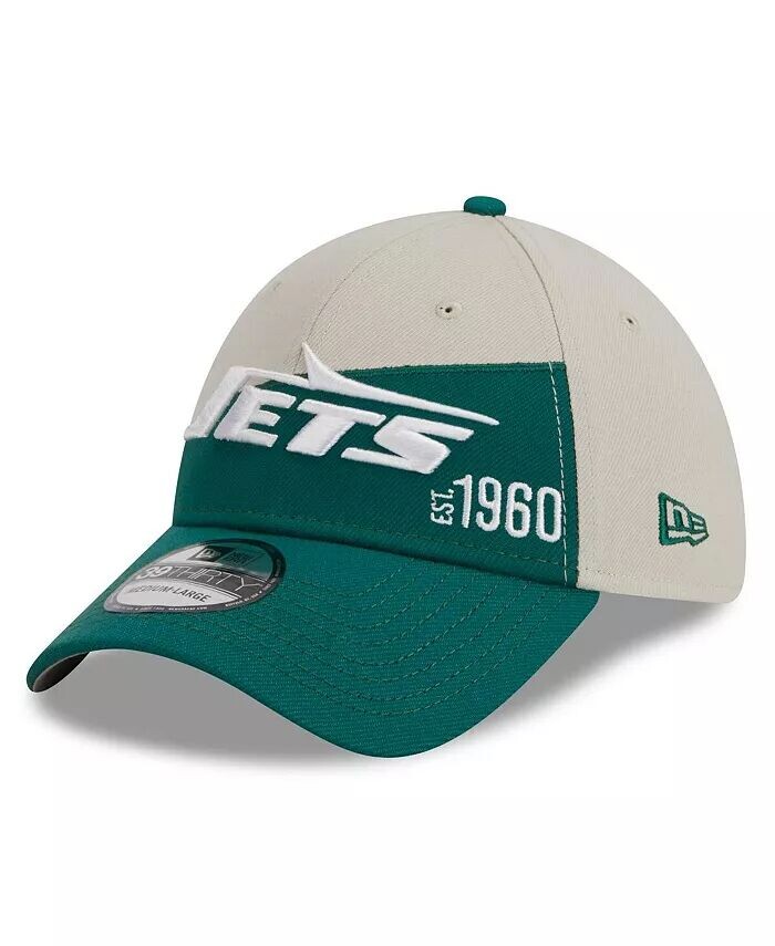 

Мужская кремовая кепка Kelly Green New York Jets 2023 Sideline Historic 39THIRTY Flex New Era, слоновая кость/кремовый