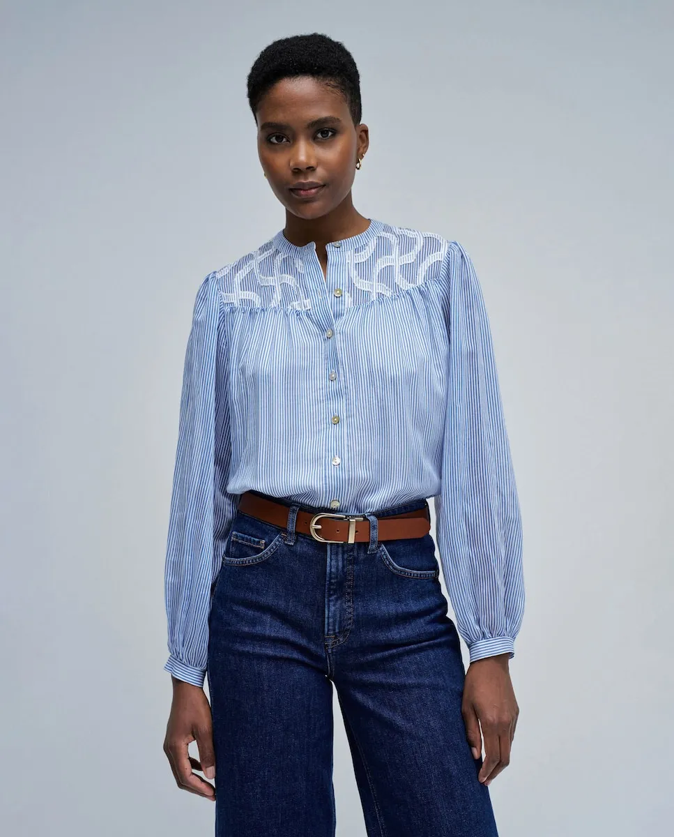 

Женская полосатая рубашка с вышивкой Salsa Jeans, синий