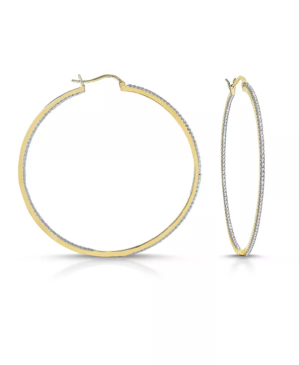 

Тонкие большие серьги-кольца с ослепительно цветными кубическими цирконами Rachel Glauber, gold