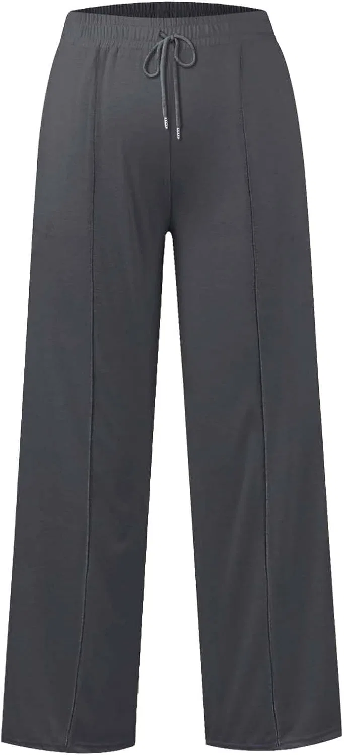 Женские спортивные брюки, широкие, с завышенной талией, на кулиске, 4-Dark Gray — фото 2