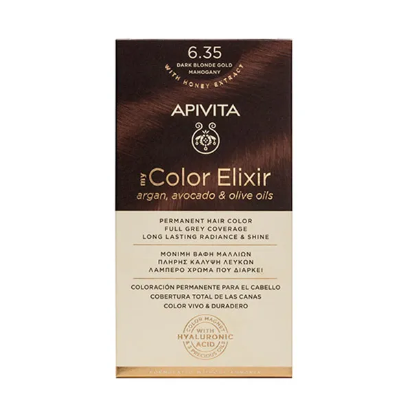 

Перманентное окрашивание My Color Elixir Apivita, цвет dark blonde gold mahogany