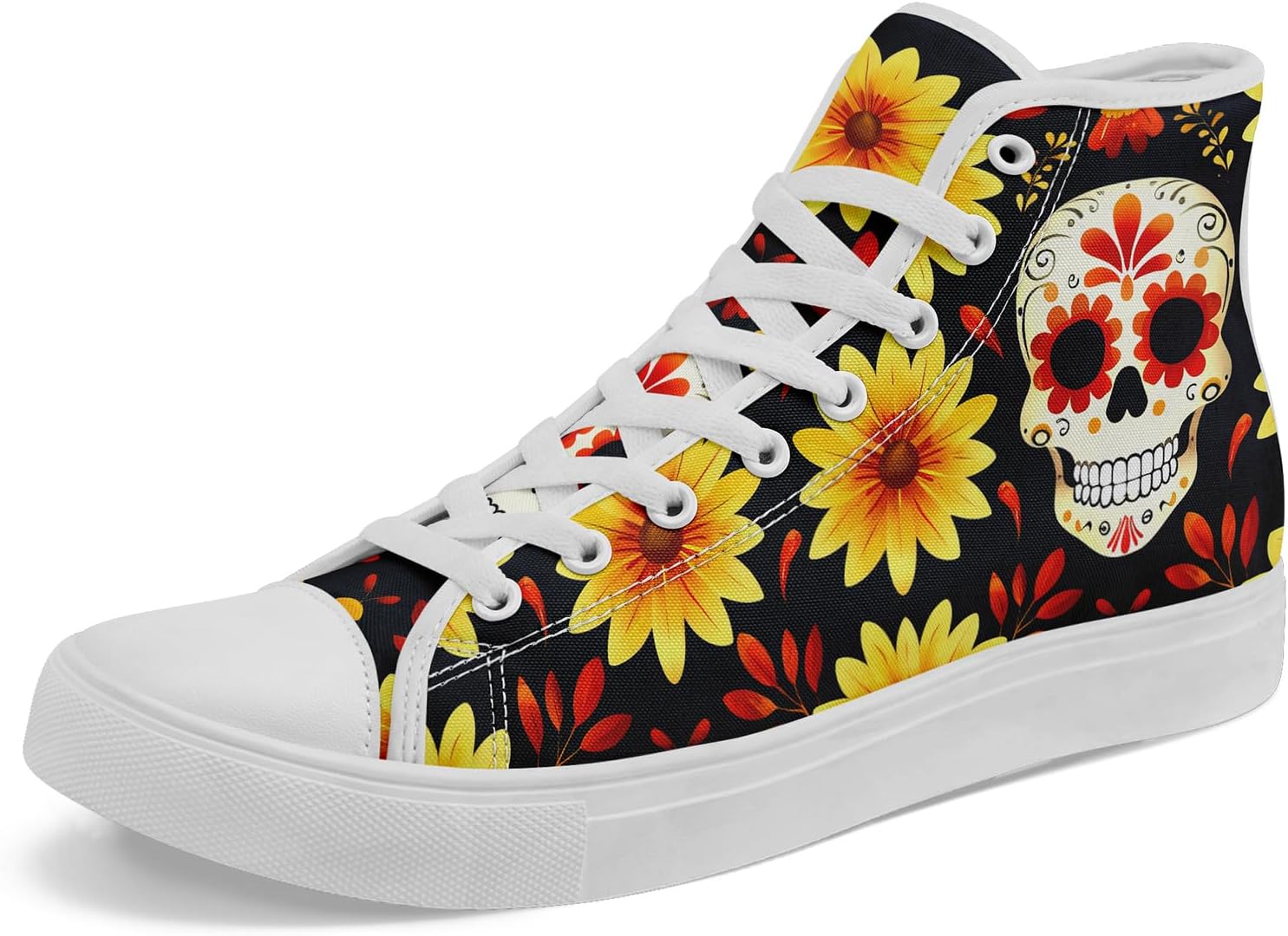 

Высокие кеды на шнуровке AWSOLE Gothic Skull для мужчин и женщин, смелый и дерзкий дизайн кроссовок для повседневной носки, плоская подошва для ходьбы, белый/черный/красный/желтый