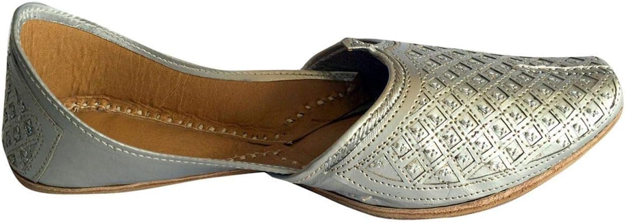 Мужские плоские серебристые свадебные туфли Step n Style Khussa Традиционные индийские кожаные лоферы Punjabi Jutti — фото 3