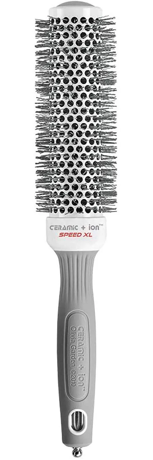 Термощетка Olivia Garden Ceramic + Ion Speed XL - удлиненная круглая - не электрическая - профессиональная щетка для укладки нормальных и густых волос 3,5 см, White/Grey