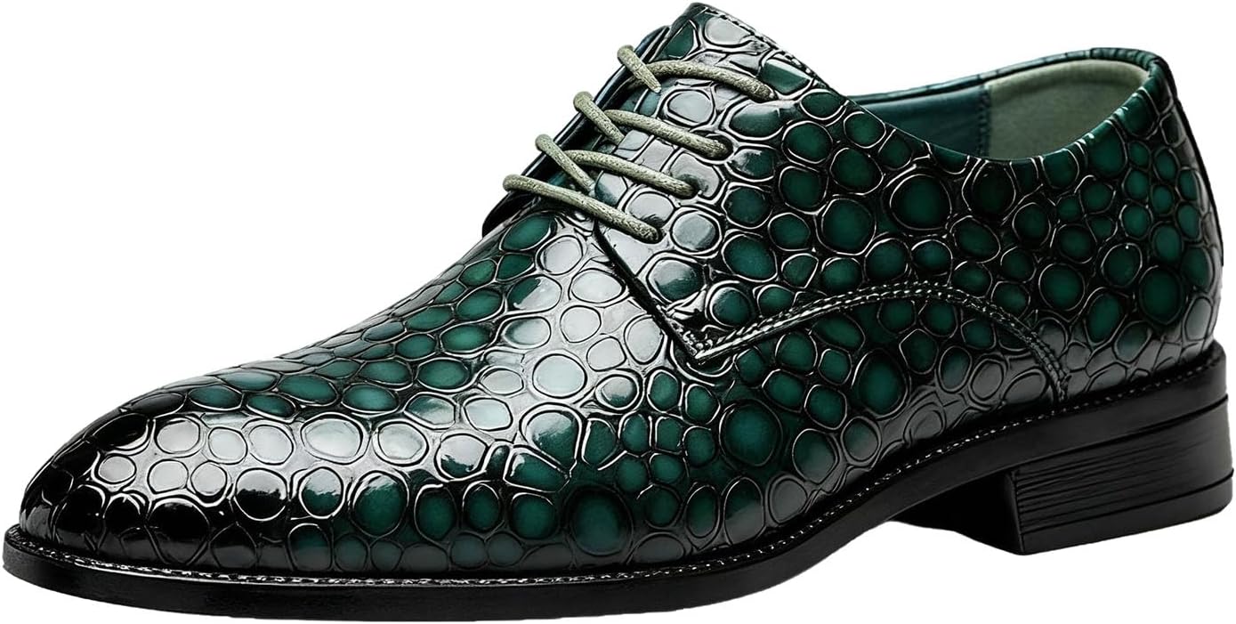 

Мужские винтажные оксфорды из кожи с тиснением под крокодила, на шнуровке, классический округлый носок, противоскользящие массивные дерби, деловая обувь для работы, свадьбы, вечеринки, костюма Nxnbhsl, темно-зеленый