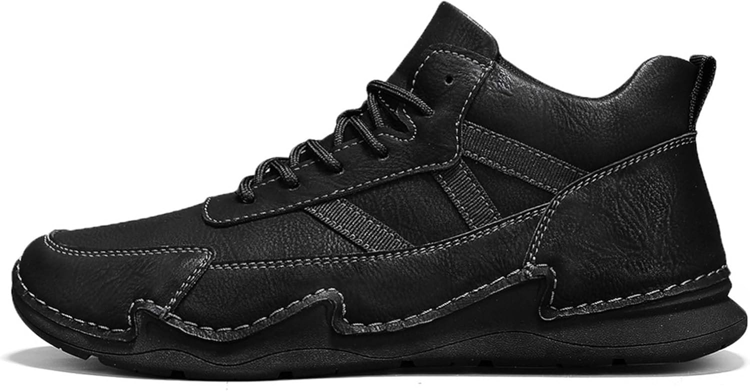 

Мужские кожаные повседневные прогулочные туфли, средние по голенище, мягкая кожа, шнуровка, плоская подошва, оксфорды для ходьбы и вождения, мягкие и удобные, противоскользящие, износостойкие, для активного отдыха на улице Generic, черный