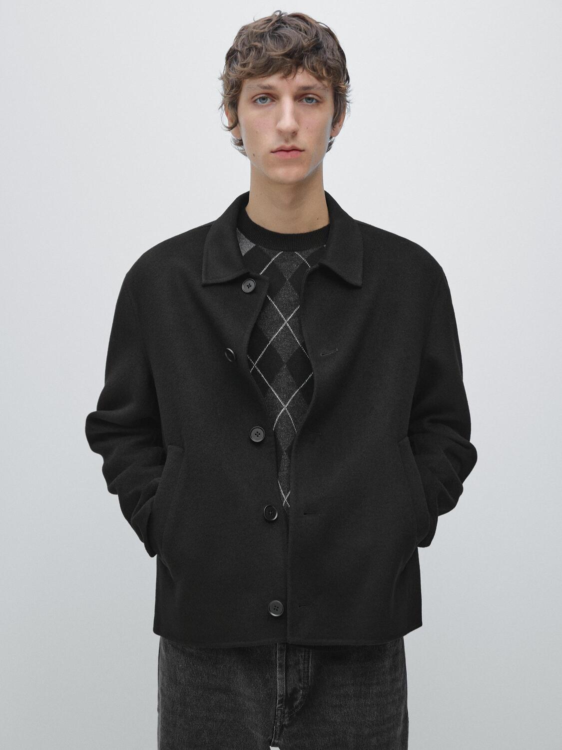 Короткая куртка-рубашка из смесовой шерсти Massimo Dutti, black — фото 3