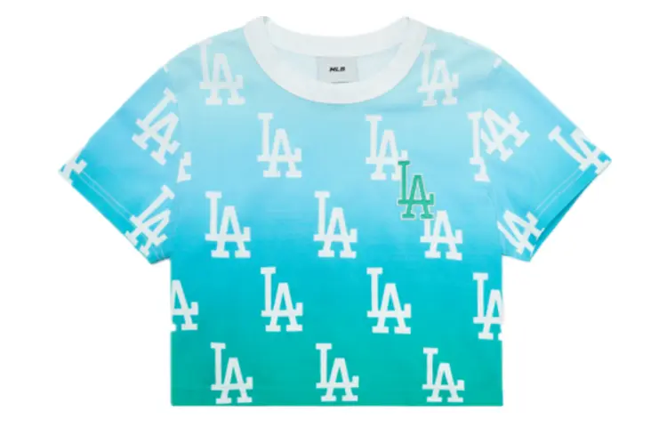 

Градиентная монограмма футболка женская озерно-голубая MLB