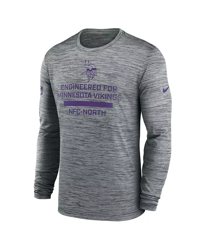 Мужская серая футболка с длинным рукавом Minnesota Vikings Sideline Velocity Performance Nike — фото 3