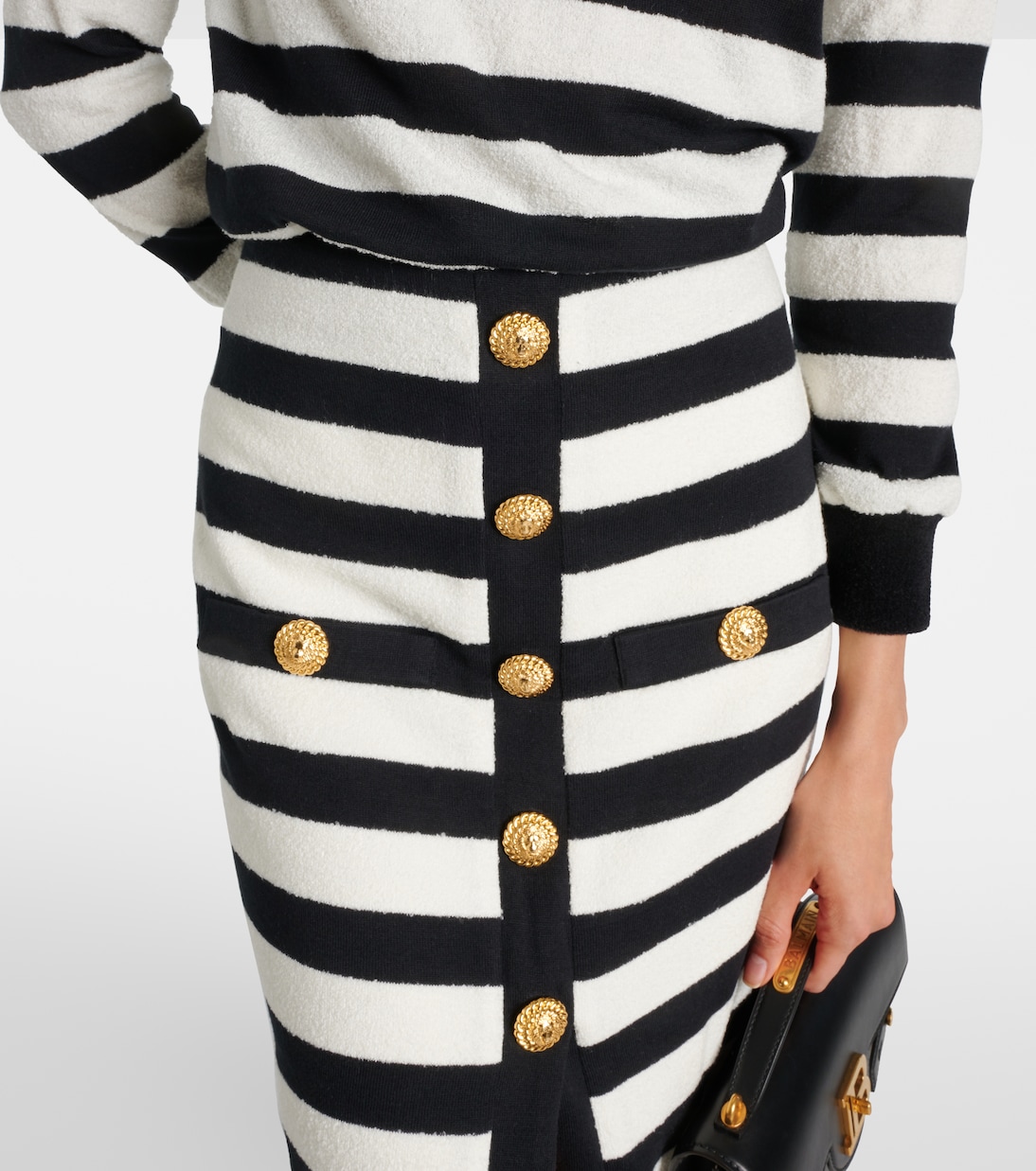Полосатая юбка миди Balmain, Noir/Blanc — фото 4