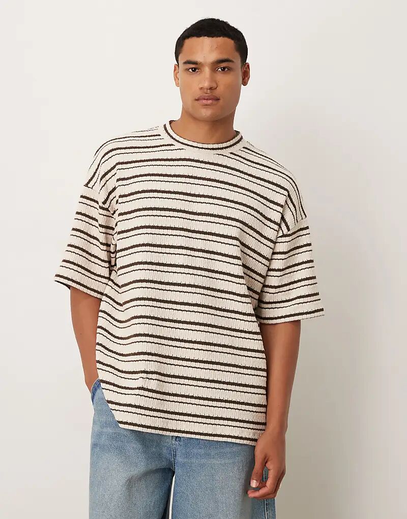 

Футболка ASOS DESIGN большого размера с плотной текстурой в коричнево-кремовую полоску