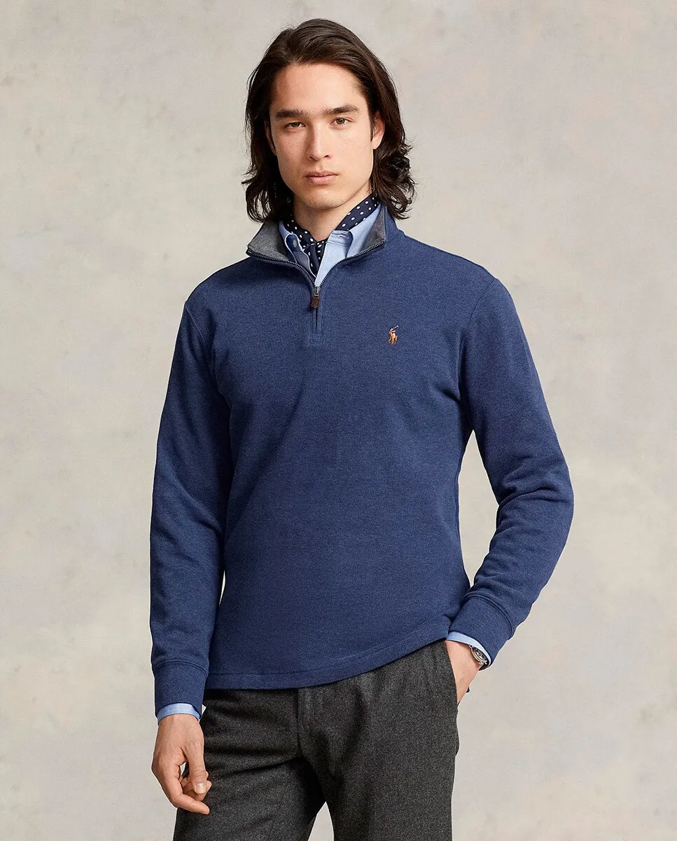 

Мужской хлопковый свитер с полумолнией Polo Ralph Lauren, темно-синий
