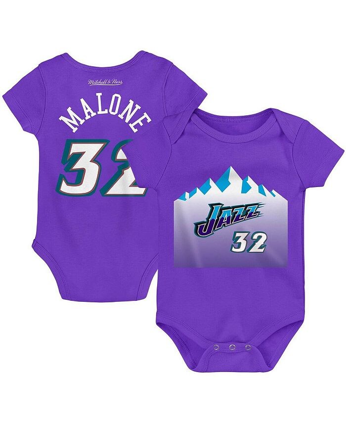 Боди Karl Malone Purple Utah Jazz для новорожденных, классическое имя и номер Mitchell & Ness, фиолетовый — фото 2