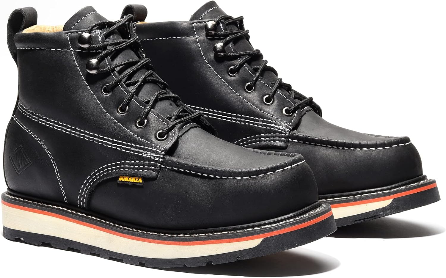 Ботинки для мужчин Bonanza Boots Frontier Dual 6 - премиальная кожа, носок-мокку, стальной носок, легкая двухслойная подошва с комфортной клиновидной вставкой; соответствует стандартам ASTM, черный — фото 2