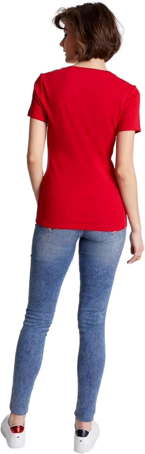 Футболка Tommy Hilfiger с коротким рукавом и V-образным вырезом Solid Cotton, красный — фото 4