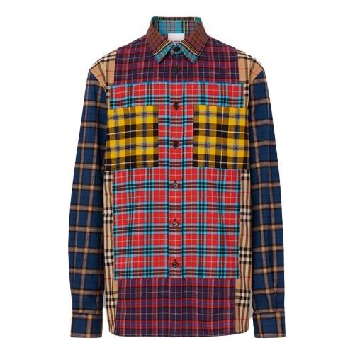 

Рубашка men's colorblock plaid loose shirt navy blue Burberry, синий