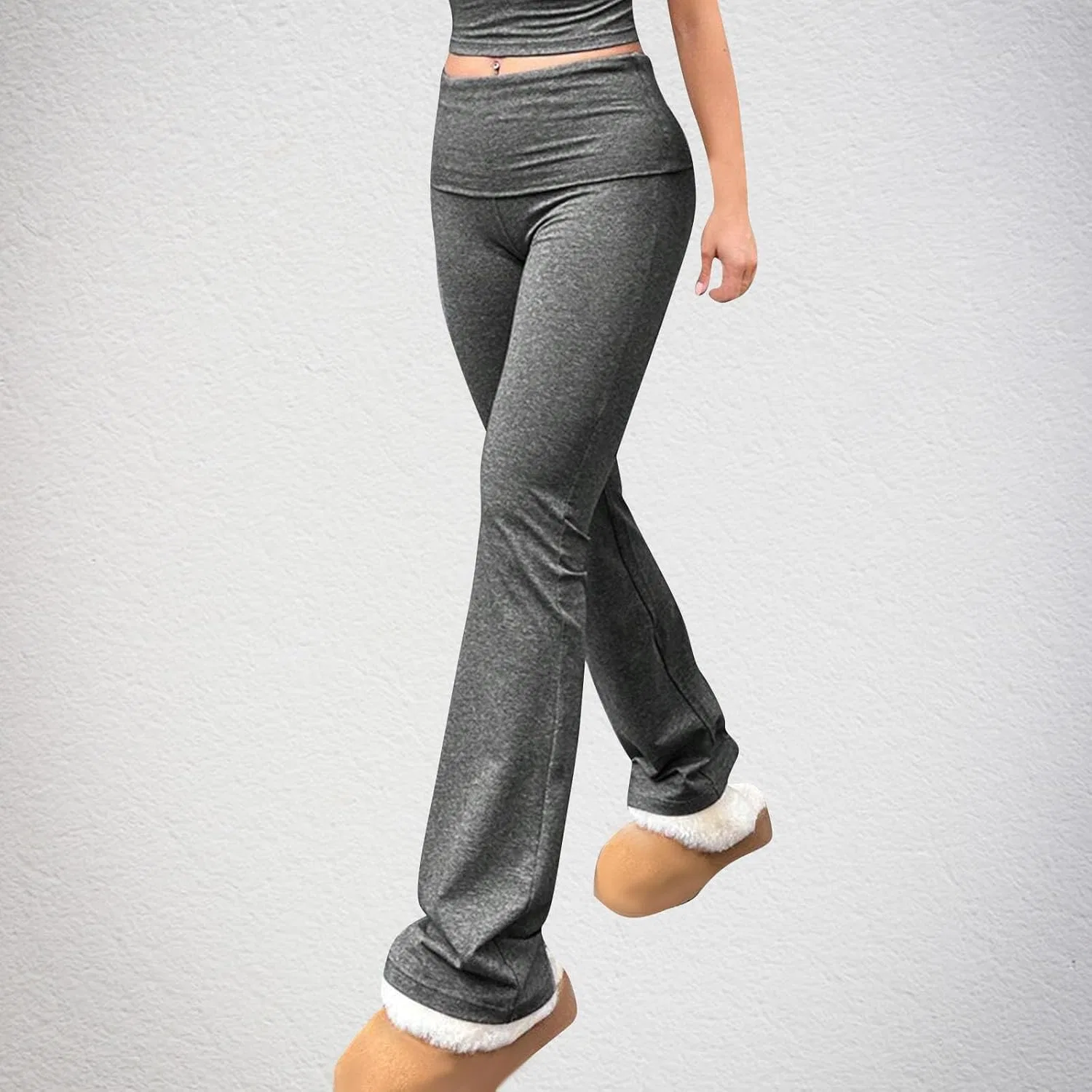 Леггинсы для йоги Women Solid Flared Yoga Pants, High Rise Joggers, Dark Gray — фото 4