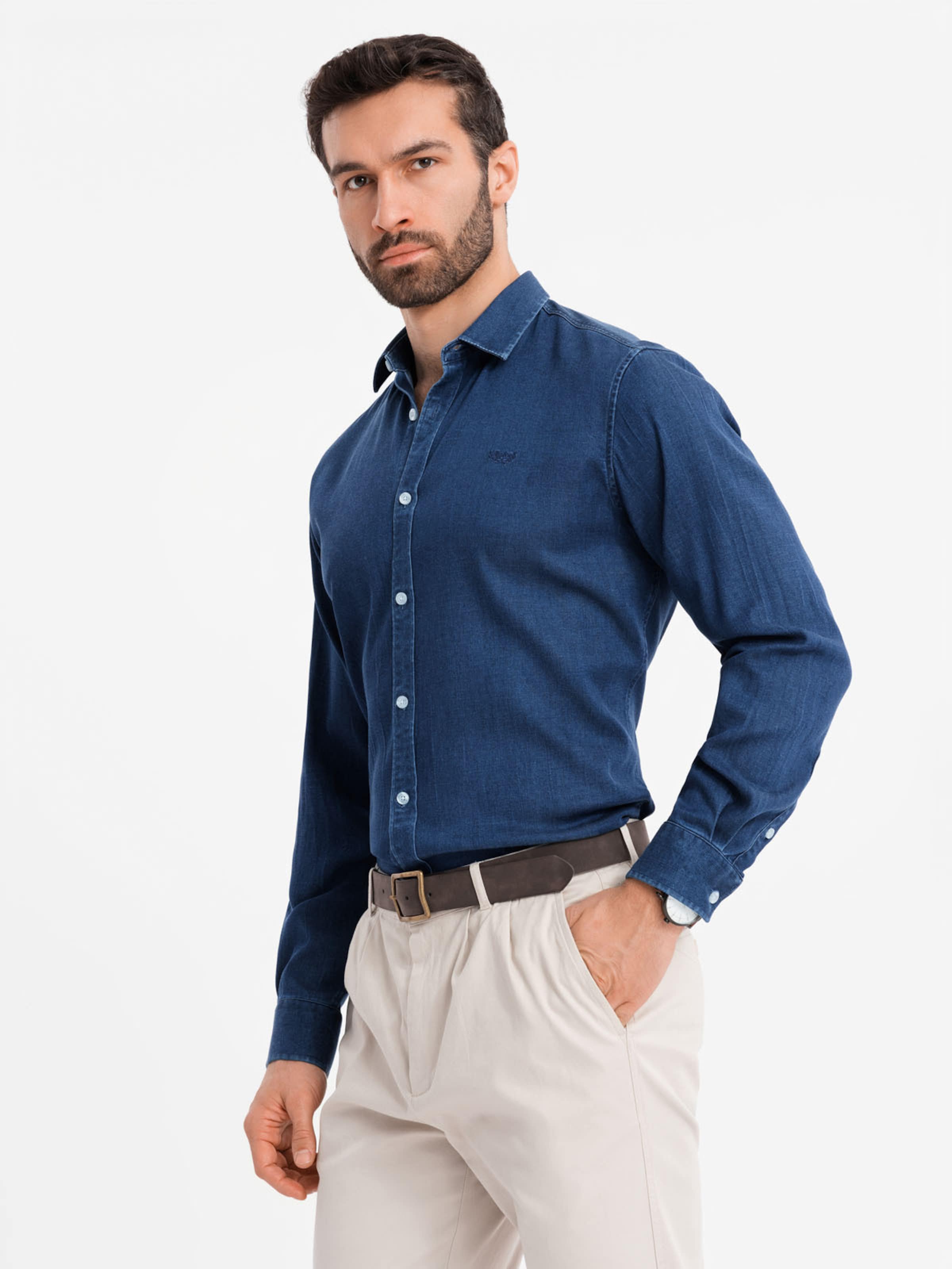 

Ombre Рубашка на пуговицах Slim fit 'OM-SHDS-0180' в темно-синем цвете