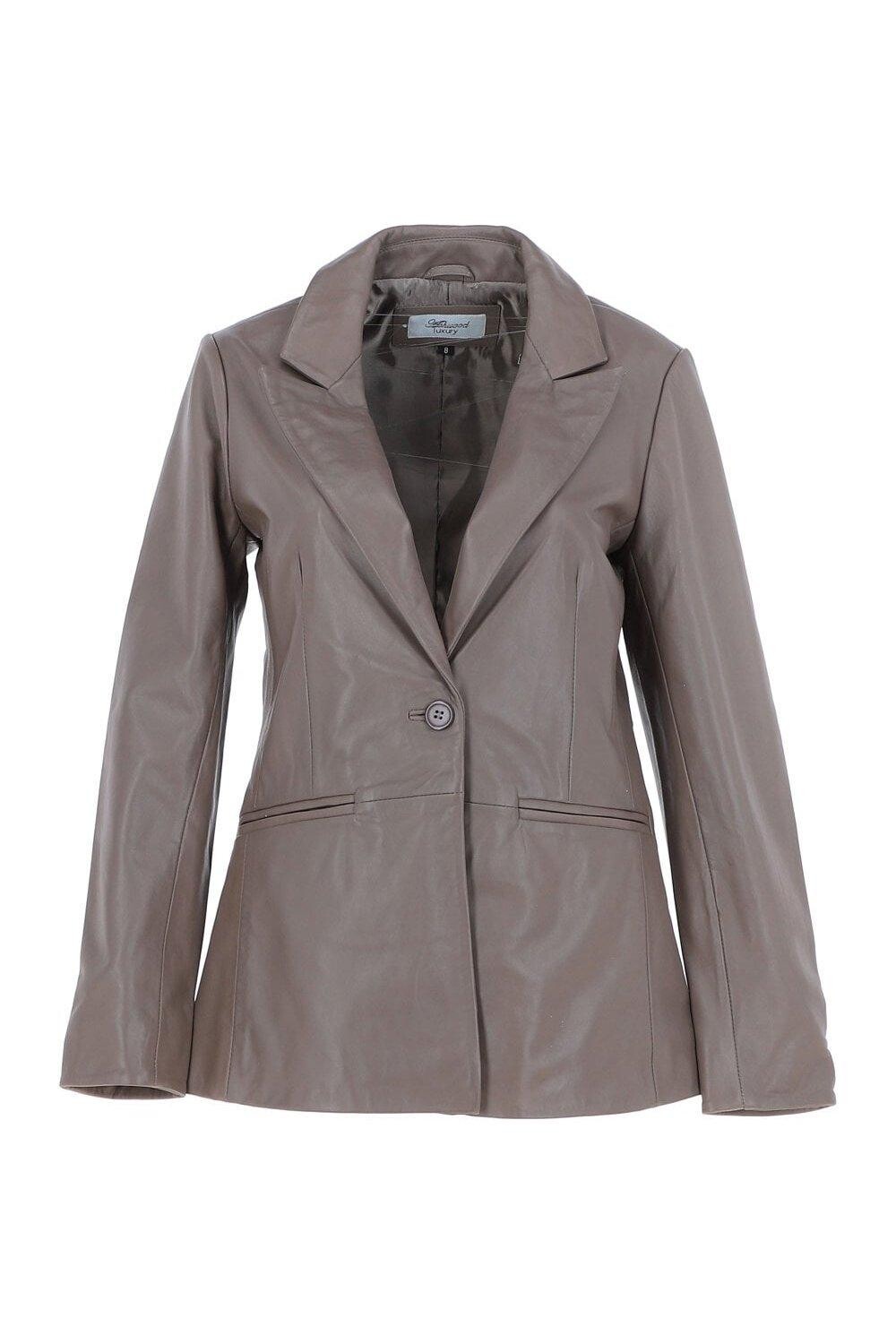 

Модный однобортный пиджак Lucia' из натуральной кожи Ashwood Leather, серый