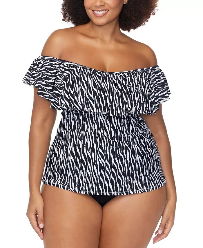 

Модный топ танкини Tortuga Ruffled Tankini Top и плавки бикини Costa Ruched Plus Size Raisins Curve, черный