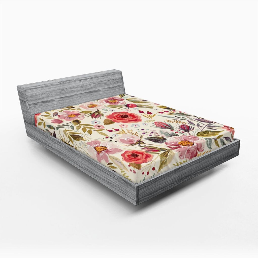

ABAKUHAUS Shabby Flora Простынь на подкладке Акварель Абстрактные Весенние Маки Цветы Бутоны роз Листья Романтический принт 160x200см Разноцветные