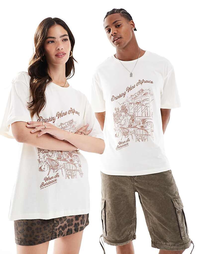 

Кремовая футболка оверсайз с принтом Bordeaux Jack & Jones