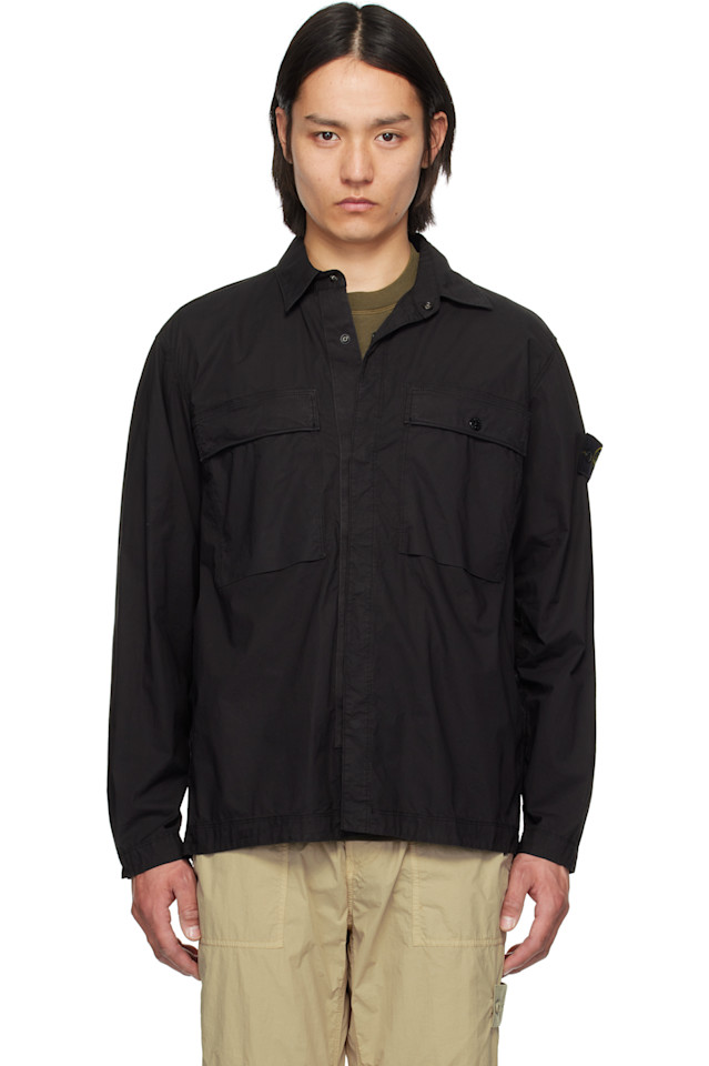 

Растягивающаяся хлопковая рубашка-тельняшка Paracadute Stone Island, черный