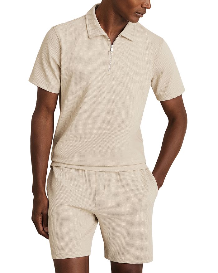 

Олбани Поло с текстурированной четвертной молнией Regular Fit REISS, коричневый/бежевый