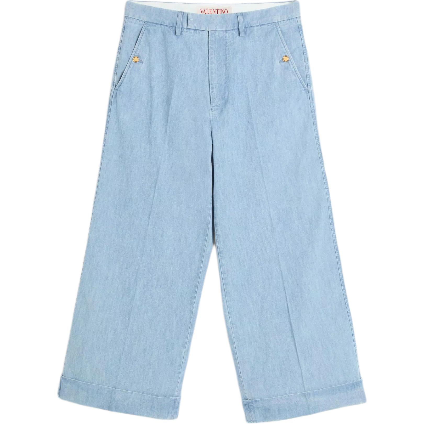 

Пуговичные джинсы с детализацией и широкими штанинами Valentino, светло-голубой