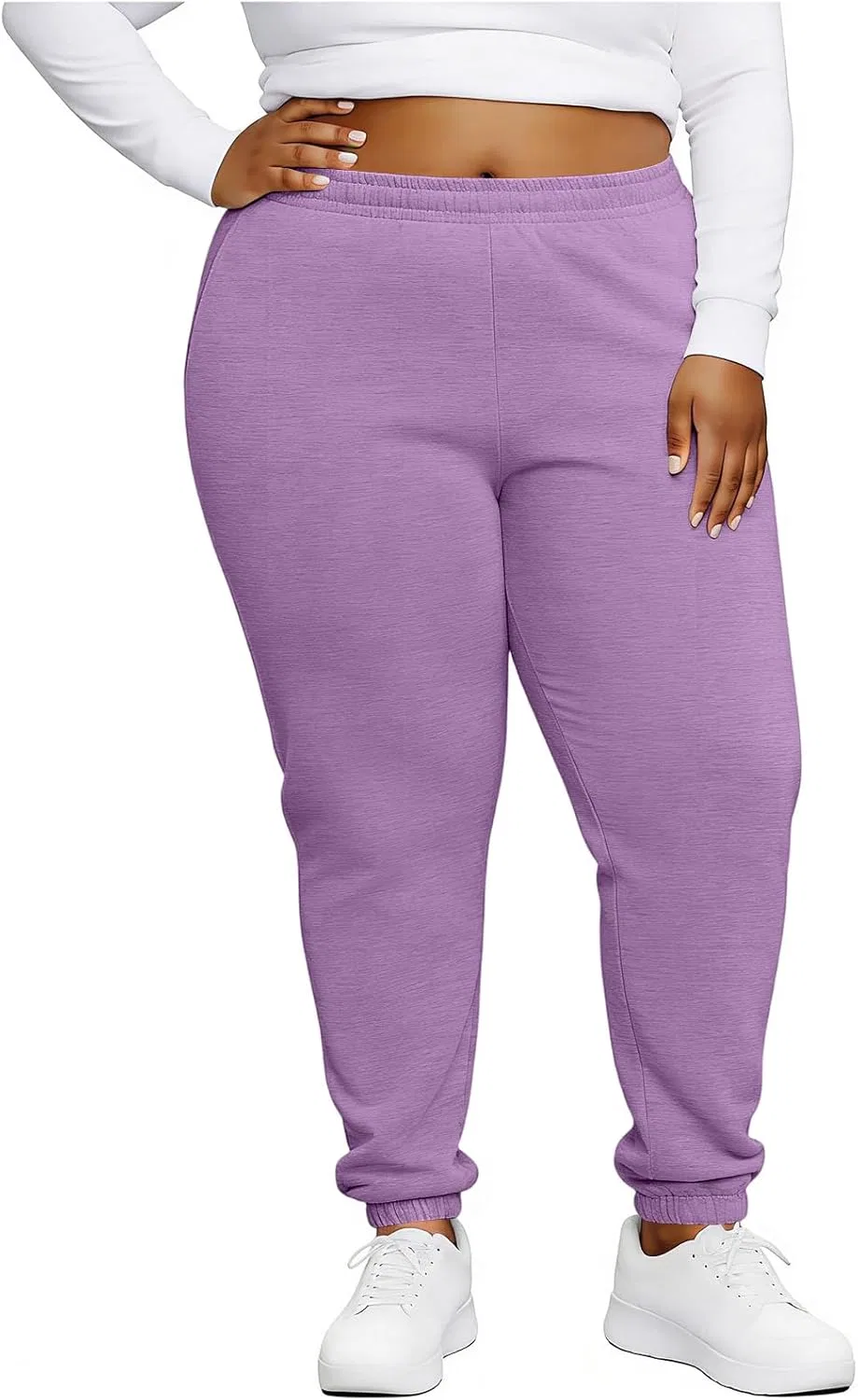 Брюки-джоггеры для женщин Plus Size с высокой талией, мехом и карманом Generic, фиолетовый — фото 2