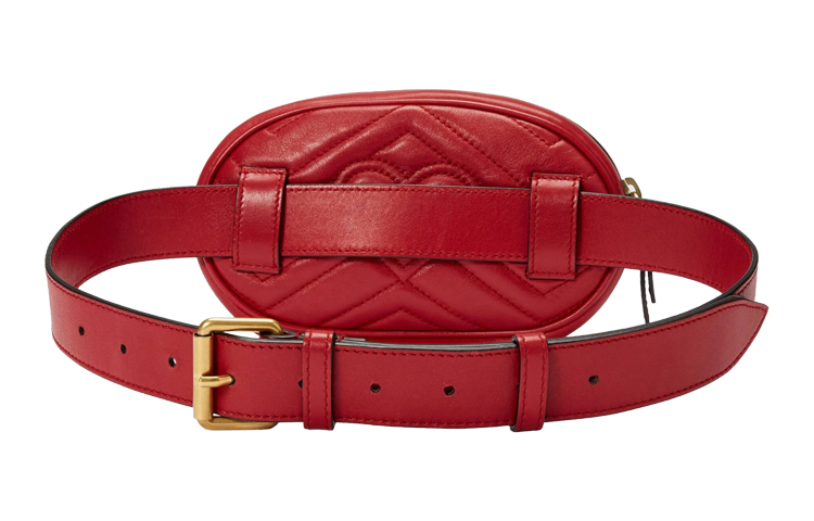 Женская кожаная поясная сумка Gucci GG Marmont, красная — фото 2