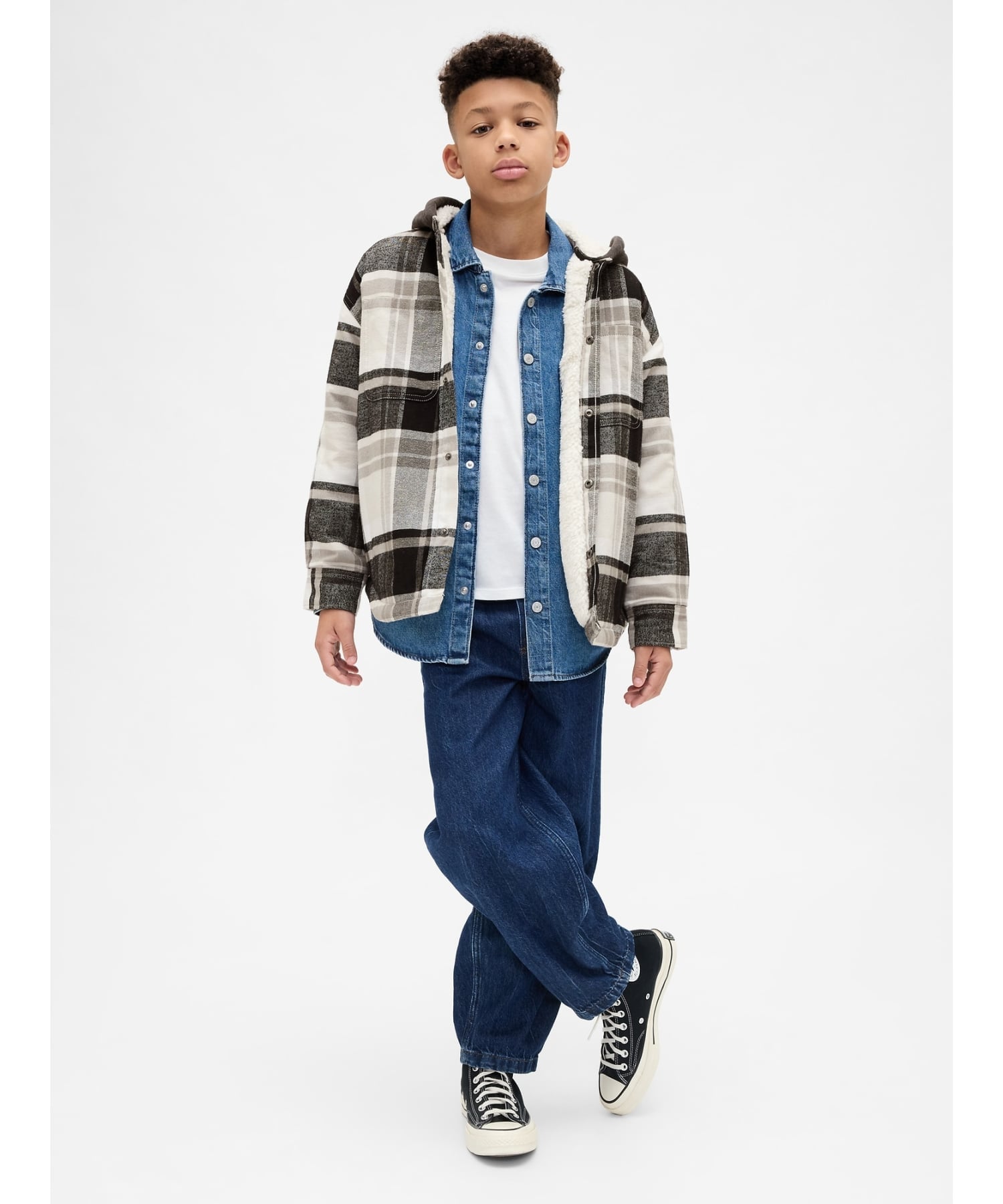 (K) Фланелевая куртка с капюшоном на флисовой подкладке (детская) GAP, GREY_PLAID