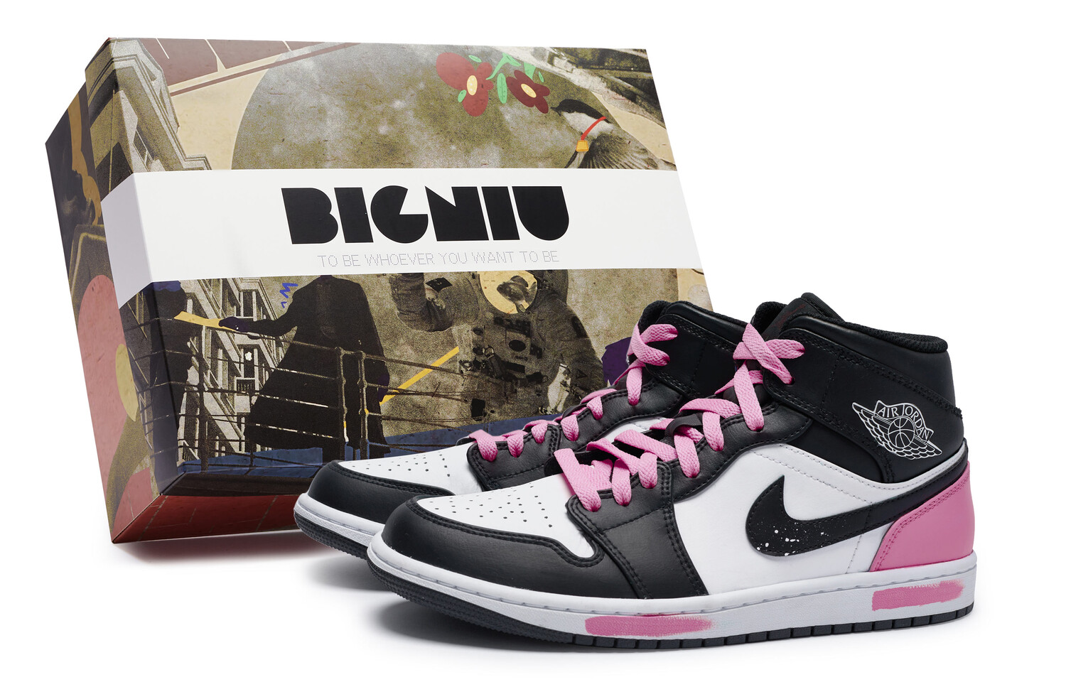 

Кроссовки Air Jordan 1 Vintage Basketball Shoes Women's Mid-top Pink, черный/белый/красный