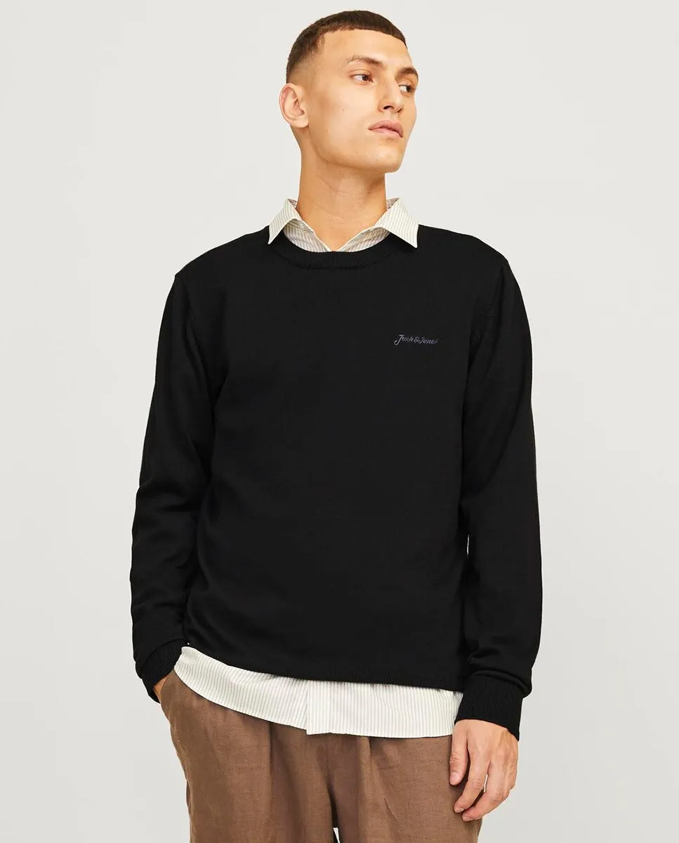

Мужской вязаный свитер с длинным рукавом и круглым вырезом Jack & Jones, черный