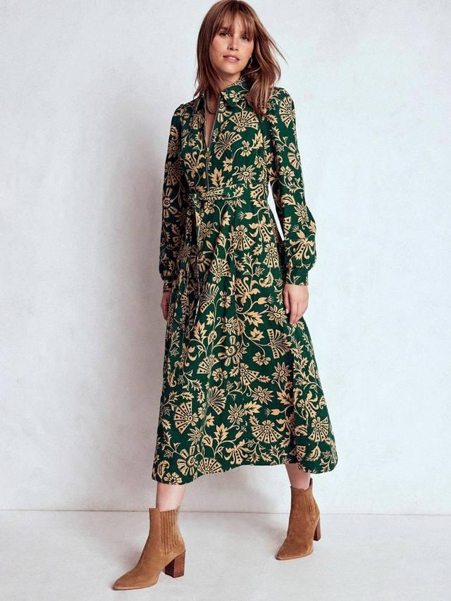 

Платье миди Adelaide Floral Zip из вельвета Boden, Emerald/Multi