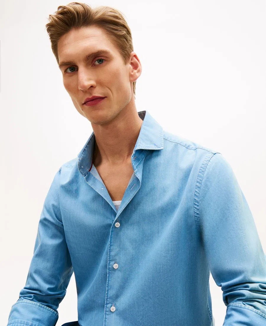 Мужская рубашка из шамбре, стандартного кроя Tommy Hilfiger, Indigo Blue Bell — фото 3