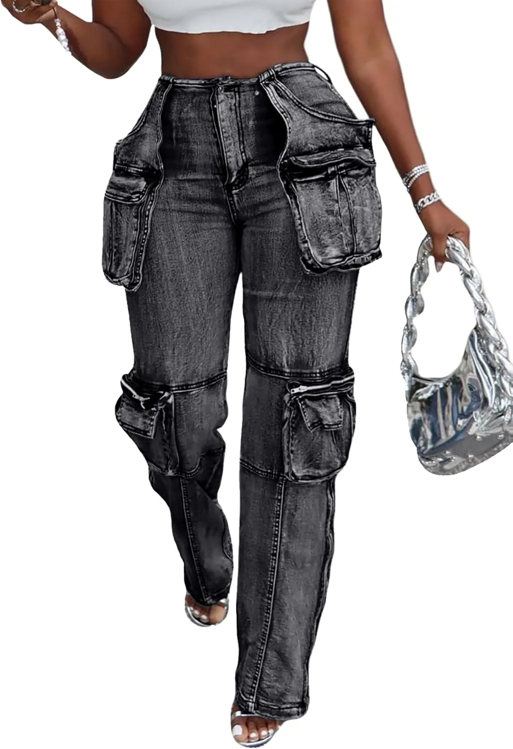 

Vakkest Denim Cargo Jeans для женщин, высокие, свободные, прямые, широкие