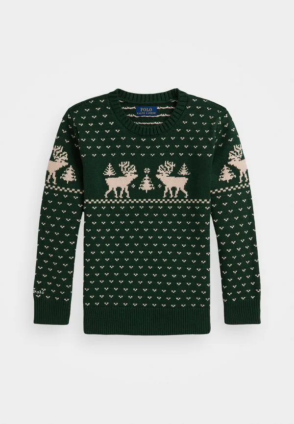 Хлопковый свитер-джемпер с интарсией оленя Polo Ralph Lauren, Green Combo