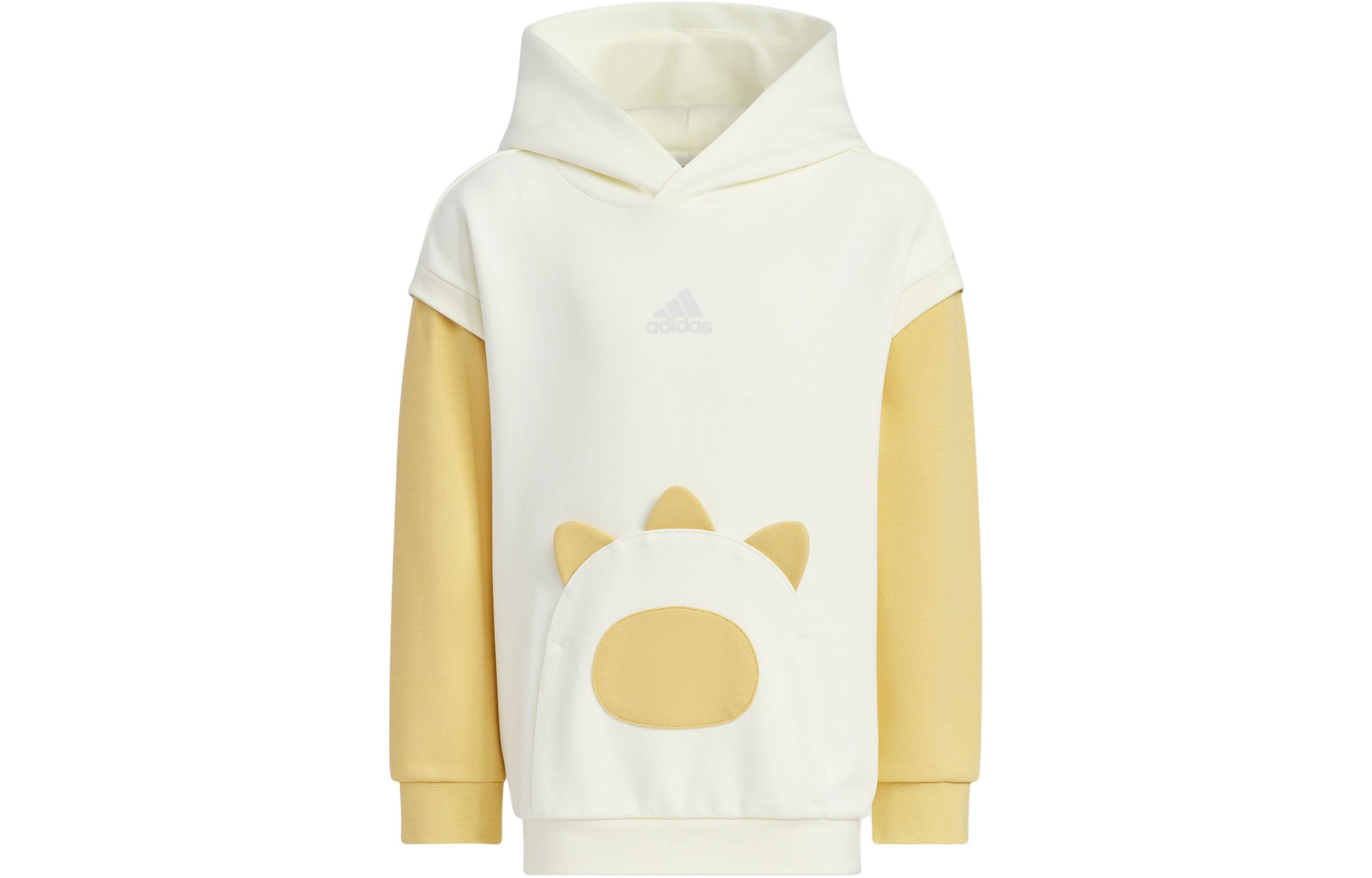 Толстовка с капюшоном спортивная вязаная/светло-желтый детская Adidas, экрю/светло- желтый — фото 3