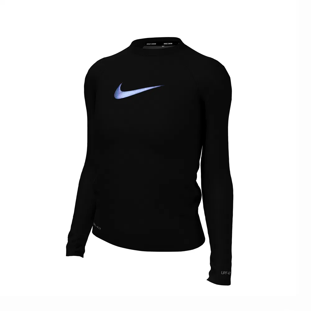 Детский чёрный рашгард с длинным рукавом Nike Swim