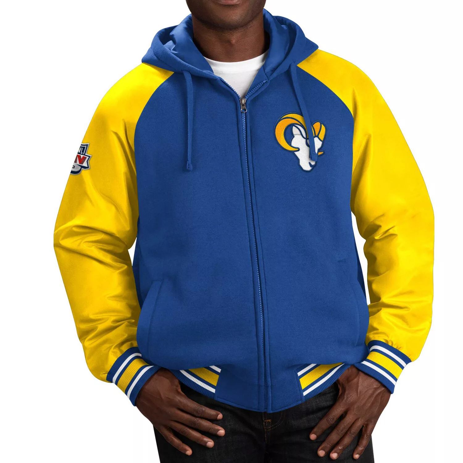 

Мужская спортивная куртка Carl Banks Royal Los Angeles Rams Defender Raglan с капюшоном и молнией во всю длину. G-III